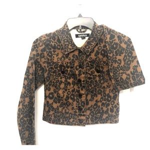 Cheetah Print Denim Jacket Crop Top